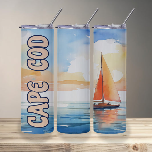Cape Cod Sailboat Skinny Tumbler