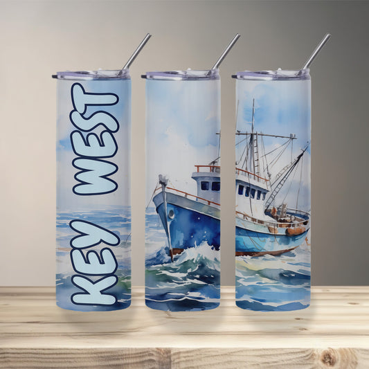 Key West Fishing Boat Skinny Tumbler