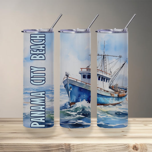 Panama City Beach Fishing Boat Skinny Tumbler
