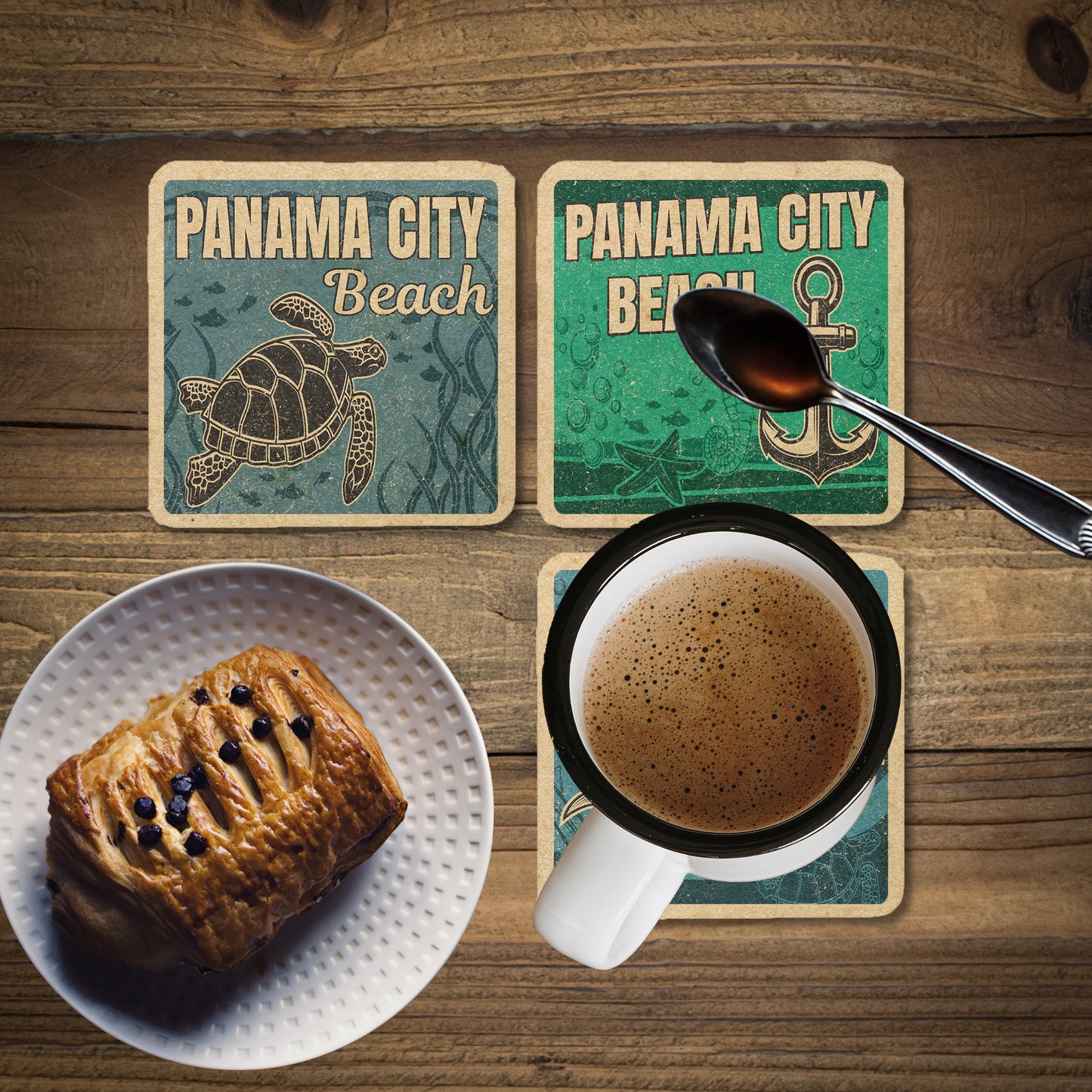 Panama City Beach Vintage Coaster Set