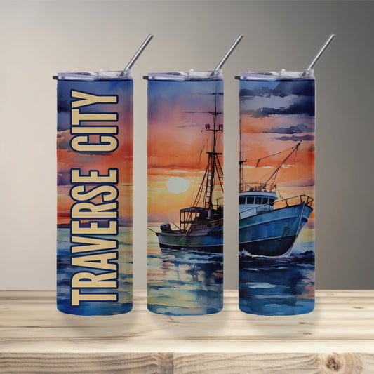 Traverse City Sunset Skinny Tumbler