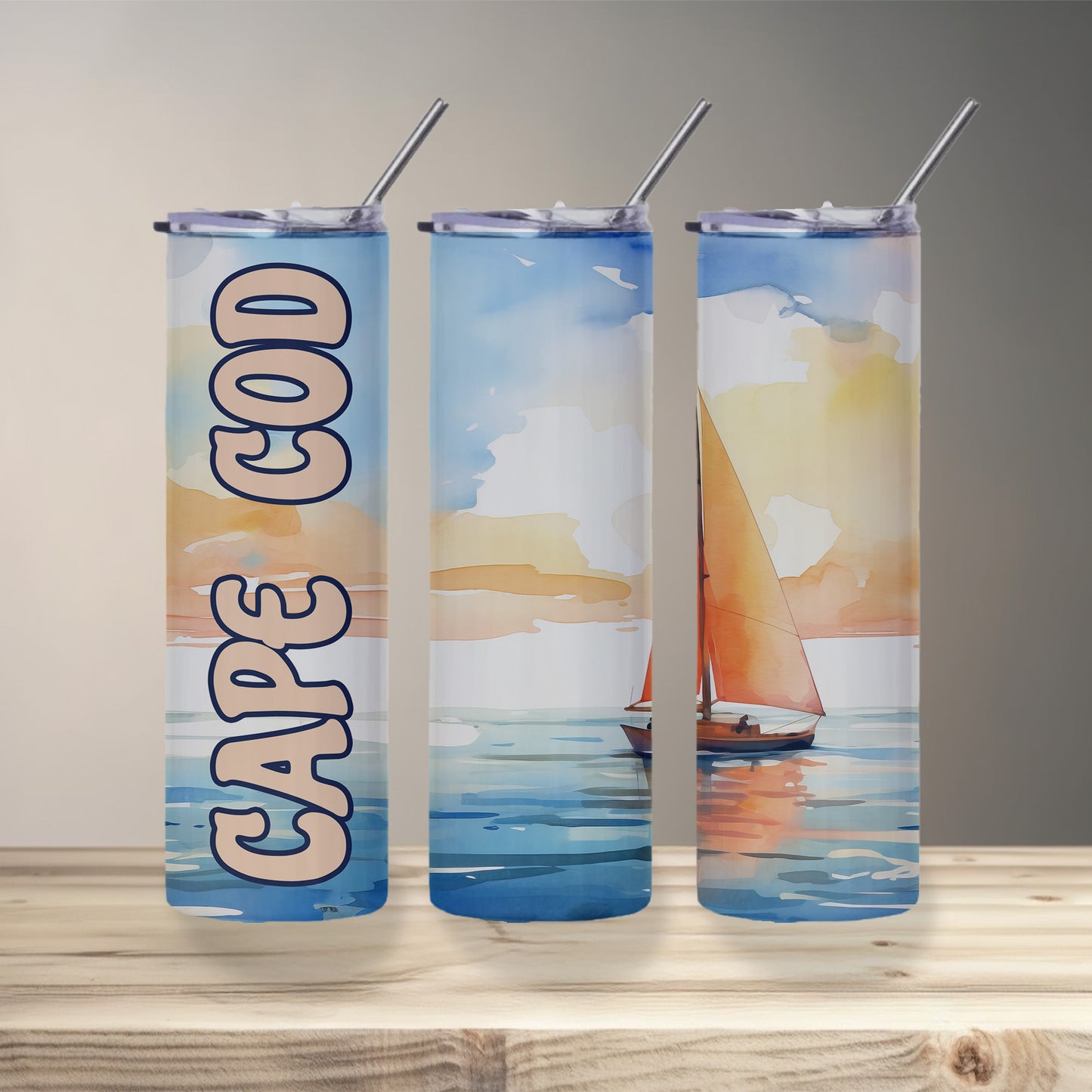 Cape Cod Sailboat Skinny Tumbler