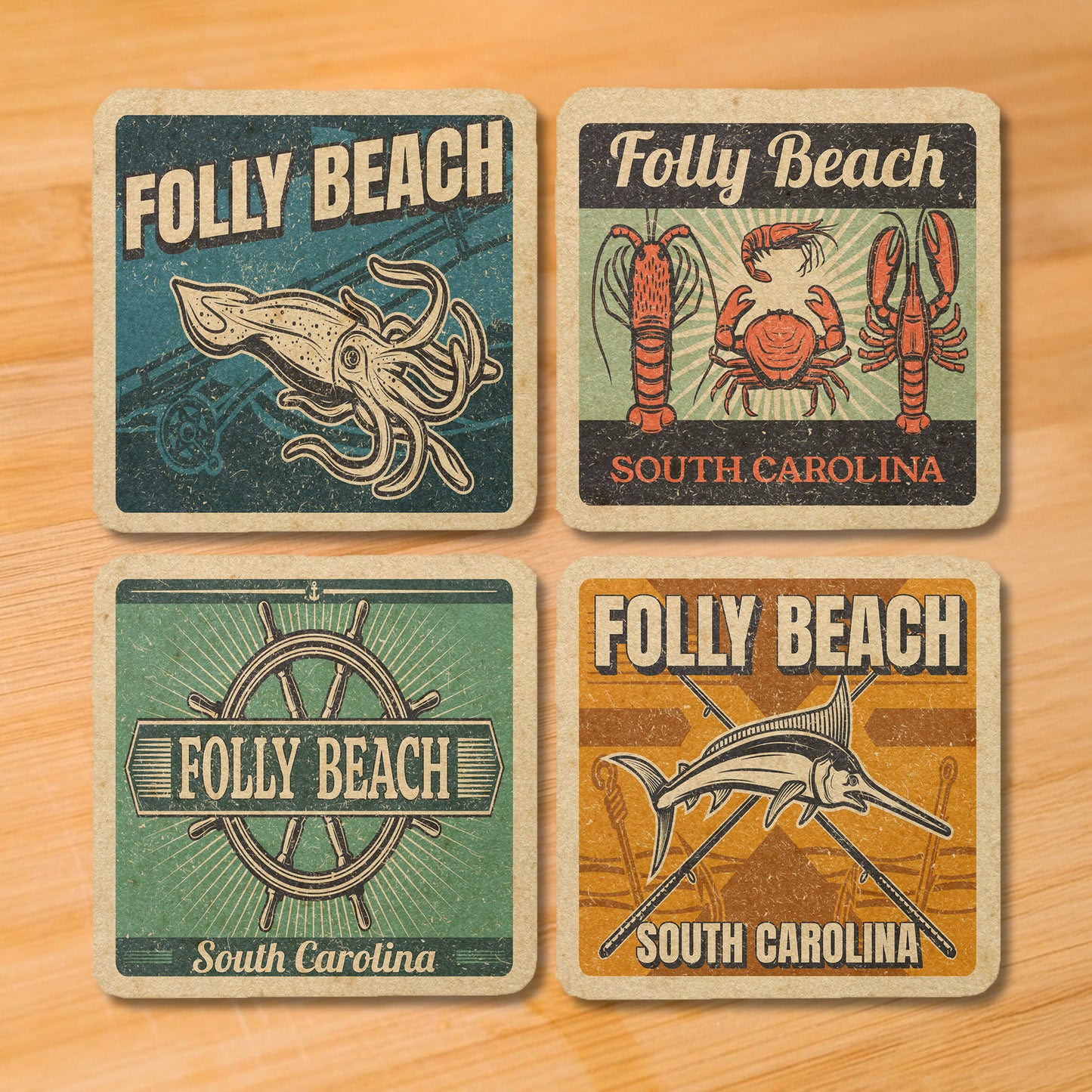 Folly Beach Vintage Coaster Set