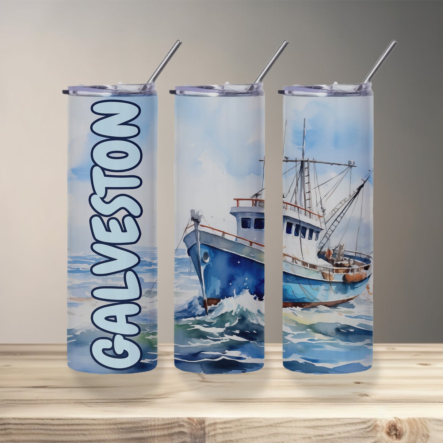 Galveston Fishing Boat Skinny Tumbler