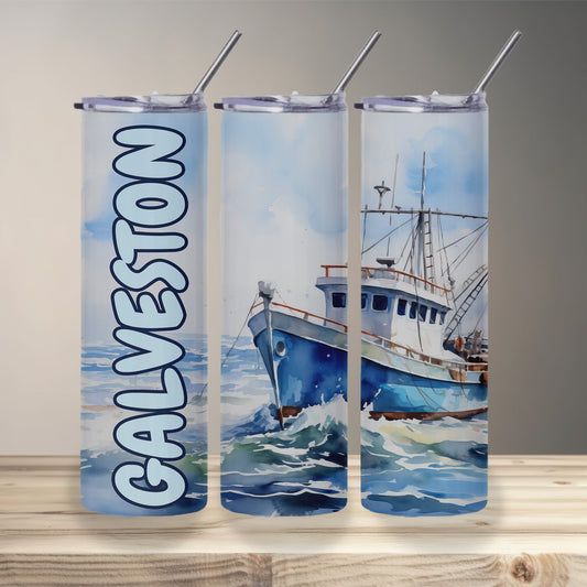 Galveston Fishing Boat Skinny Tumbler