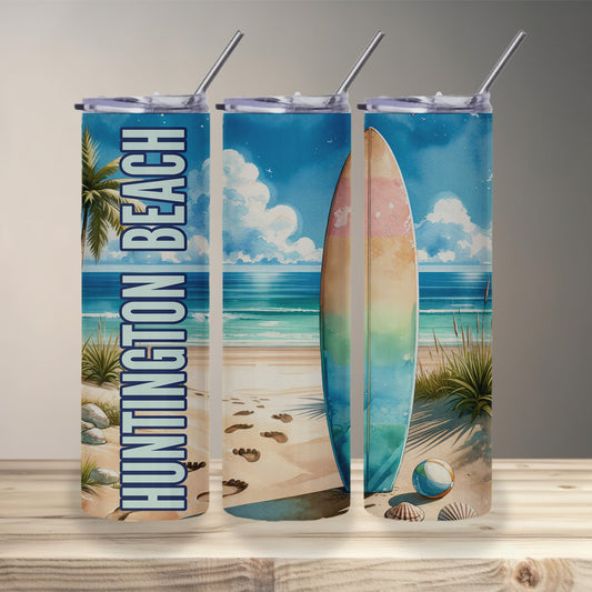 Huntington Beach Surfboard Skinny Tumbler