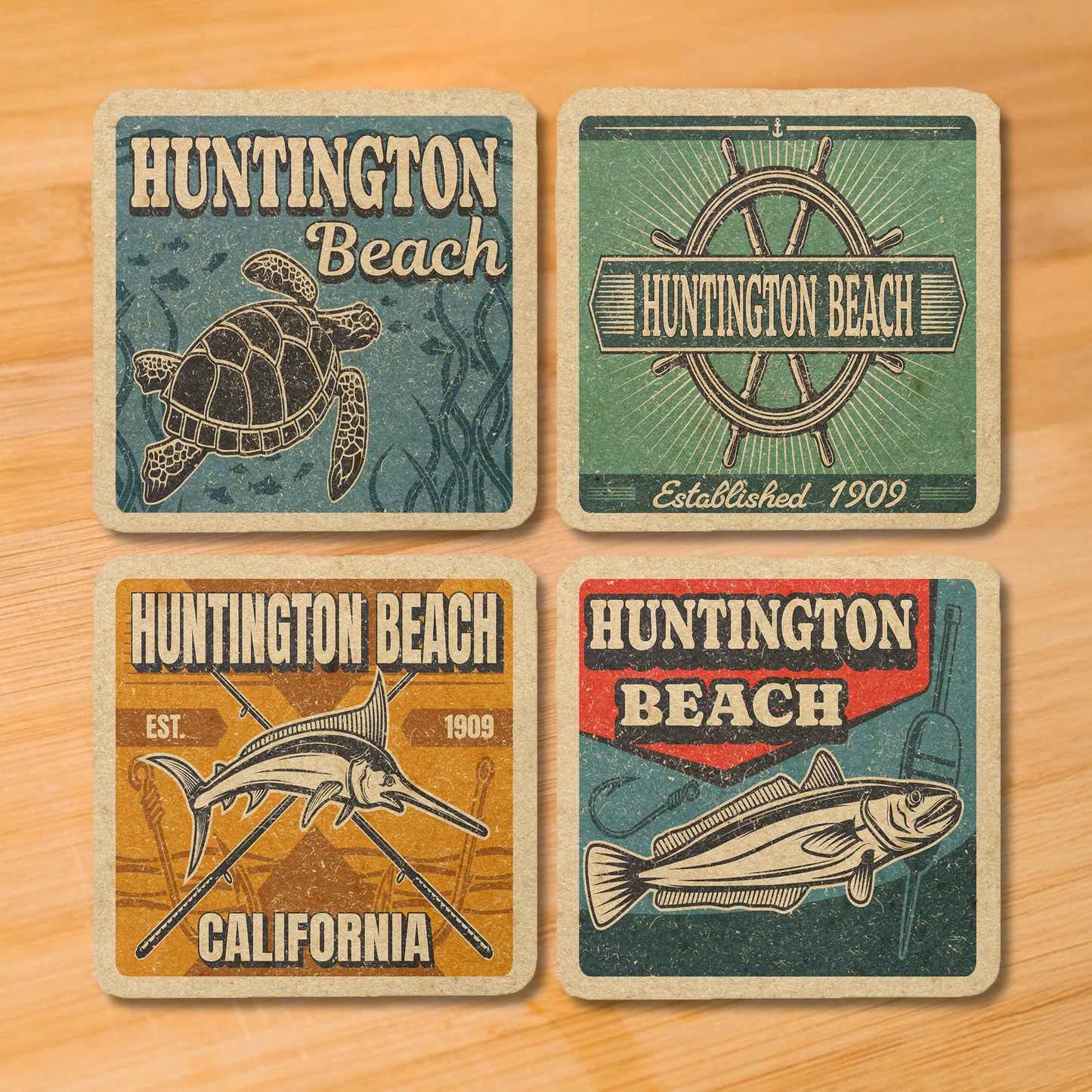 Huntington Beach Vintage Coaster Set