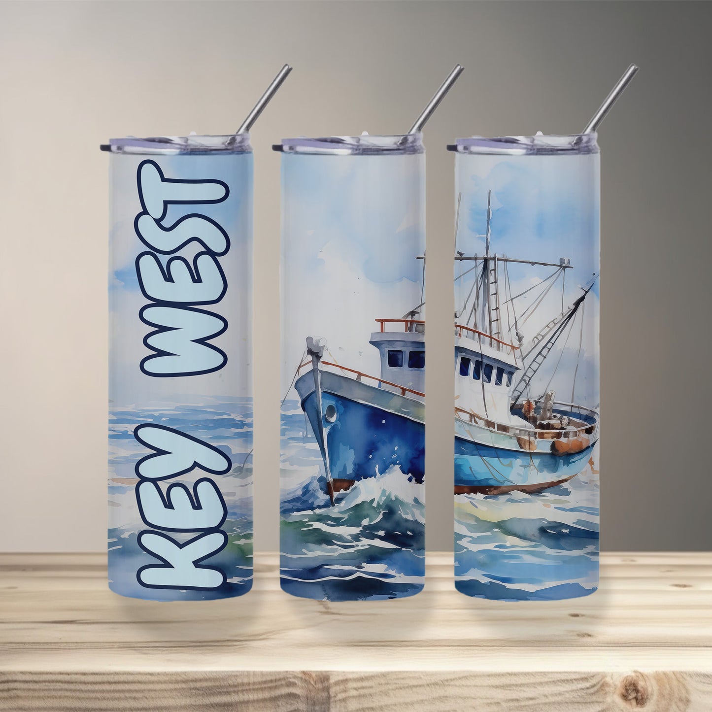 Key West Fishing Boat Skinny Tumbler