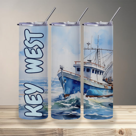 Key West Fishing Boat Skinny Tumbler