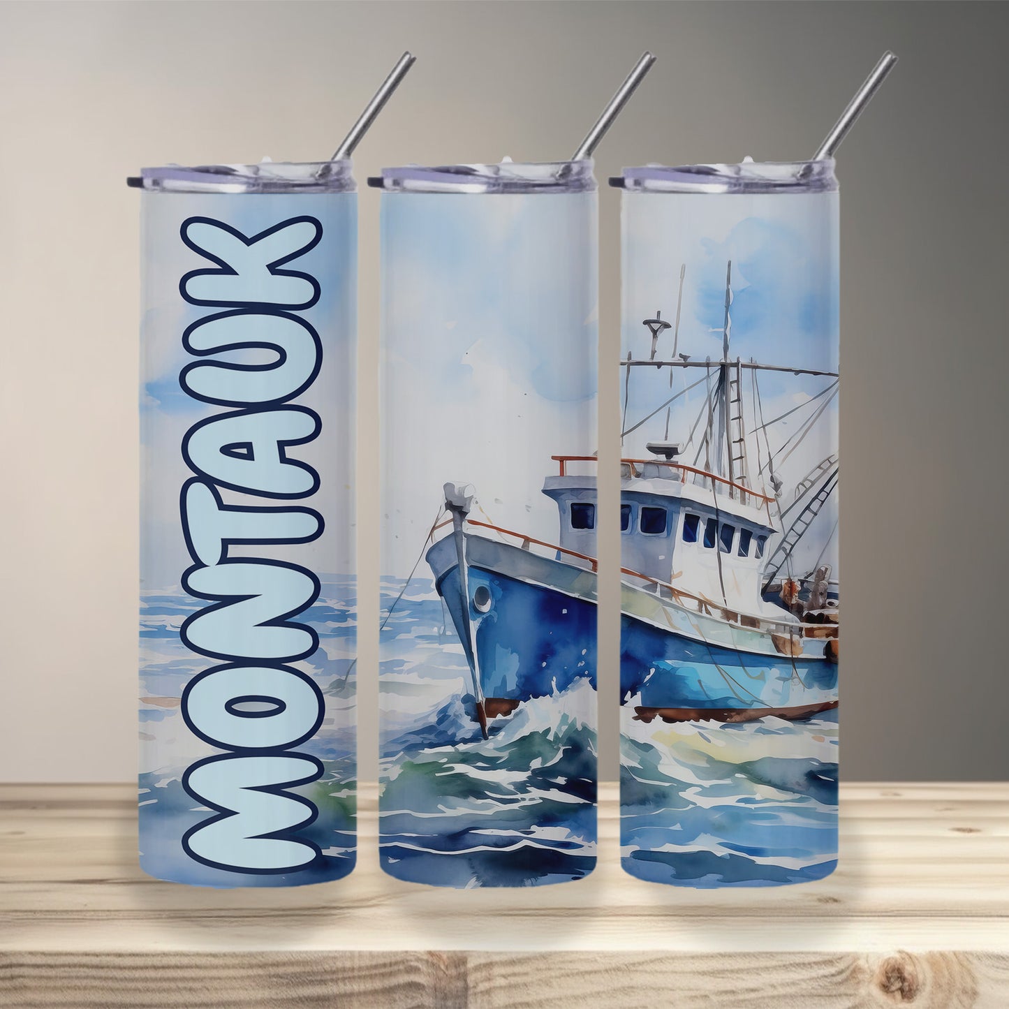Montauk Fishing Boat Skinny Tumbler