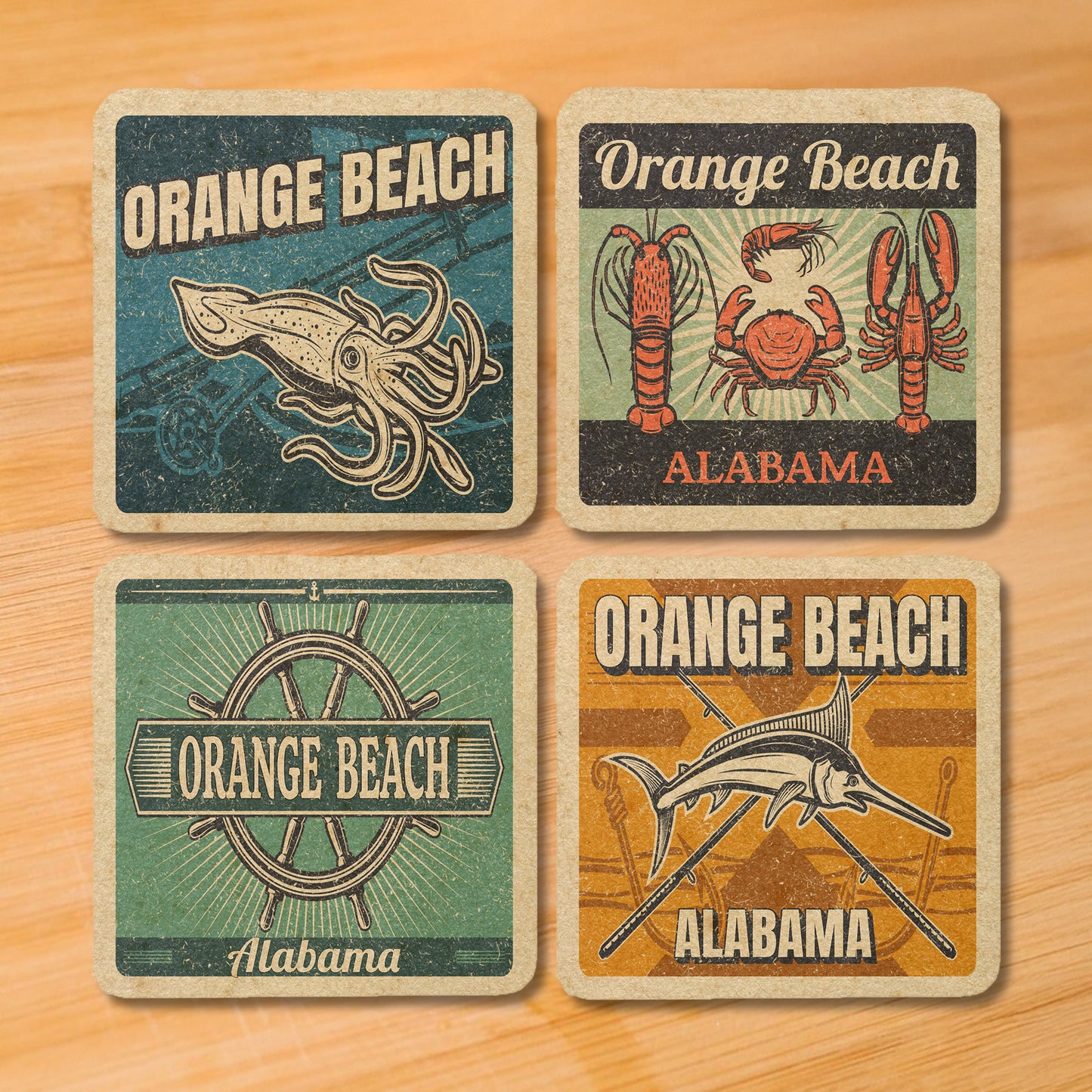 Orange Beach Vintage Coaster Set