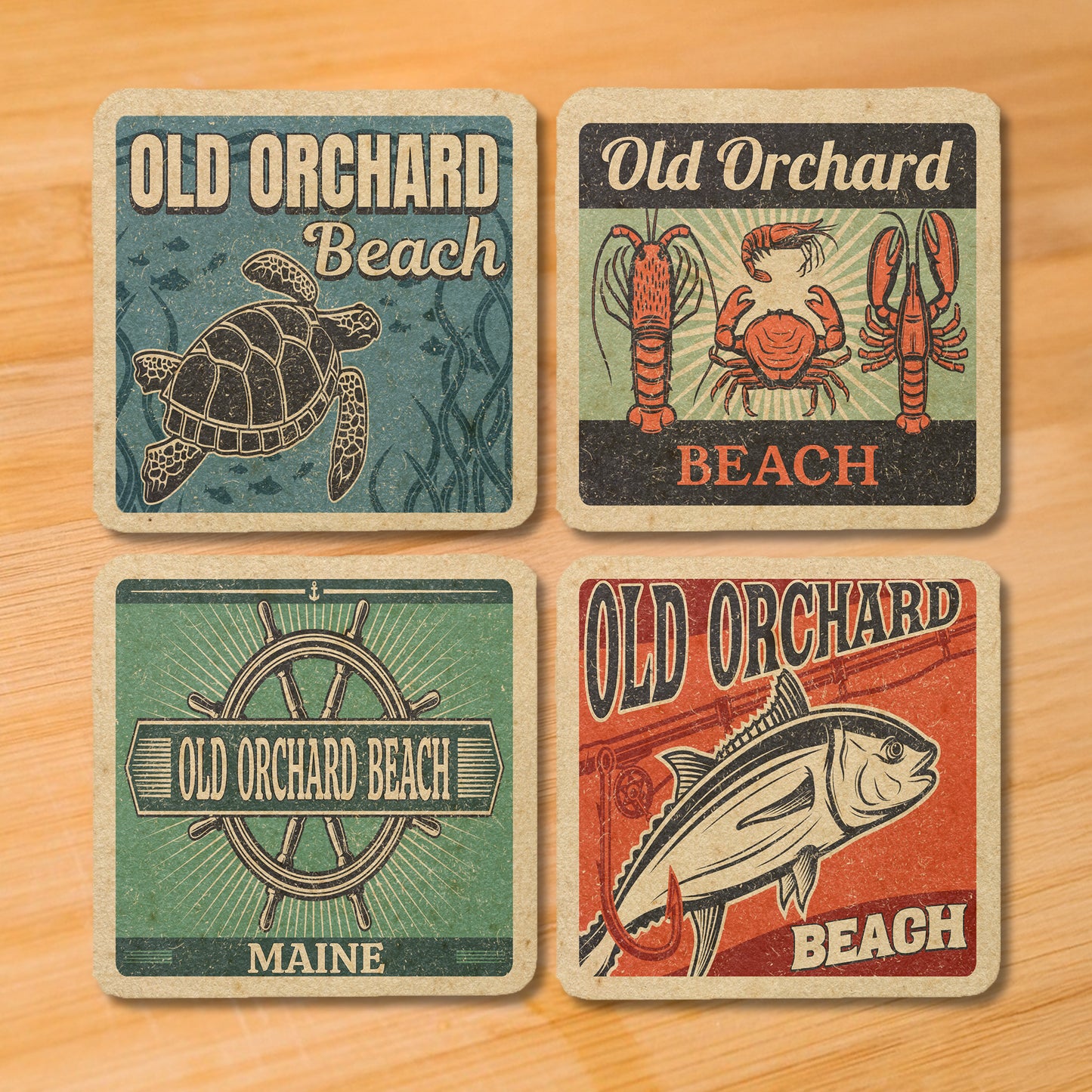 Old Orchard Beach Vintage Coaster Set