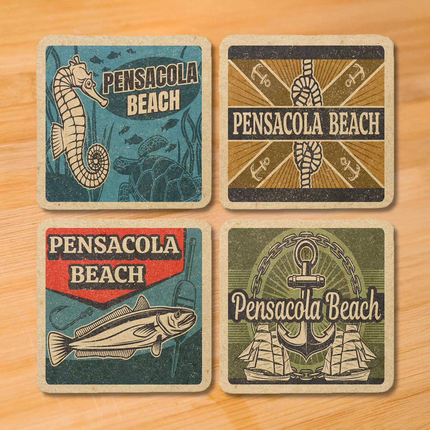 Pensacola Beach Vintage Coaster Set