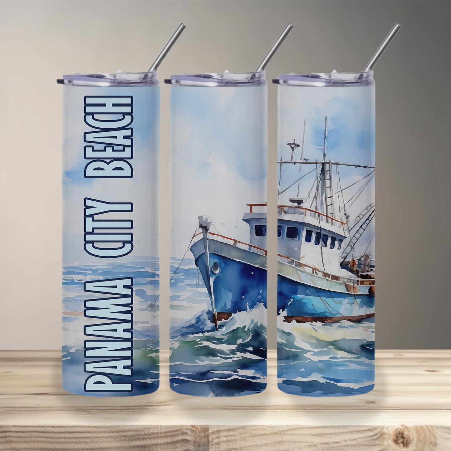 Panama City Beach Fishing Boat Skinny Tumbler