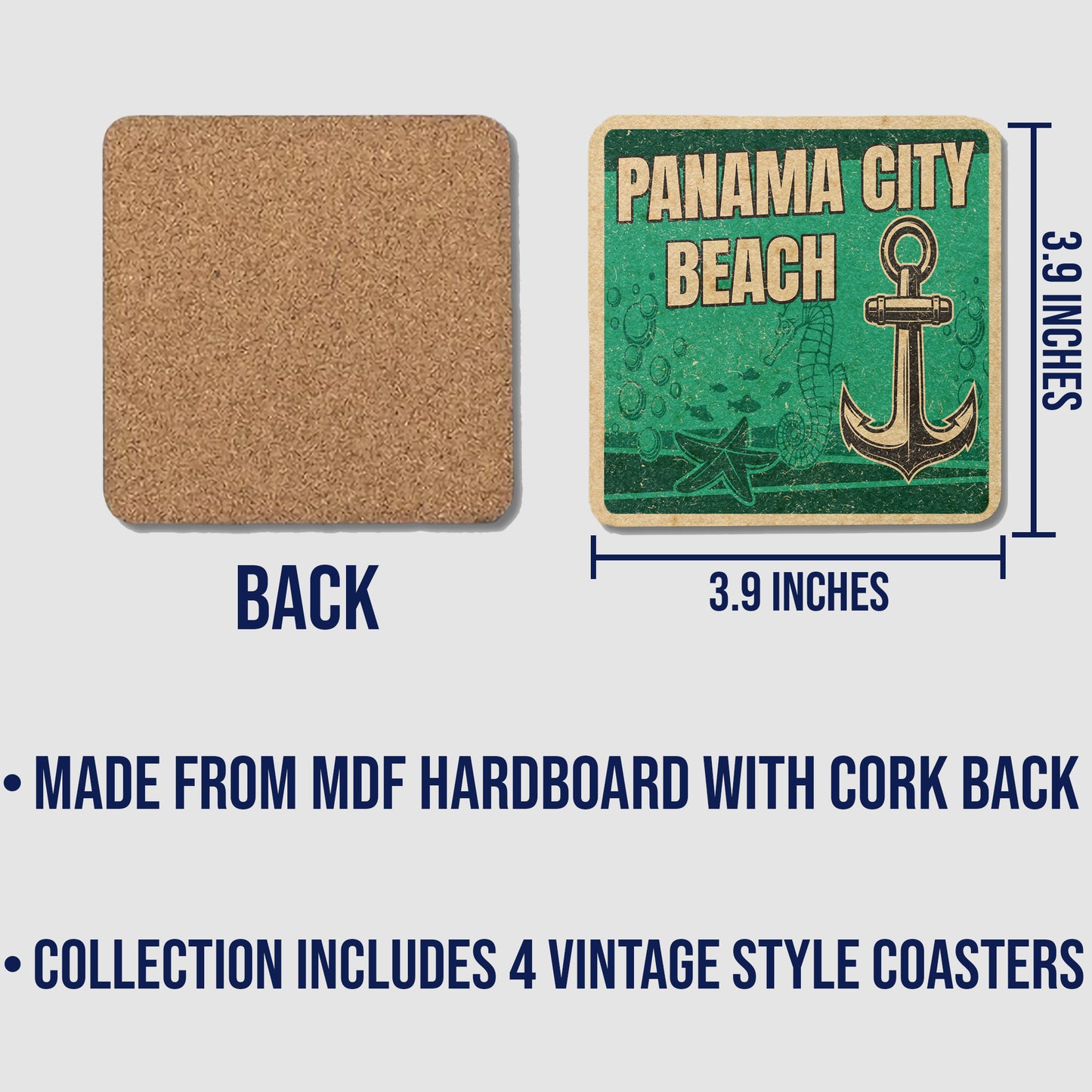 Panama City Beach Vintage Coaster Set