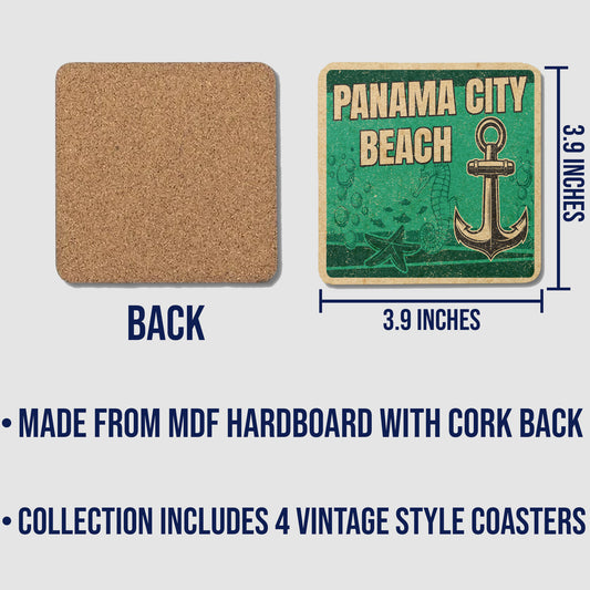 Panama City Beach Vintage Coaster Set