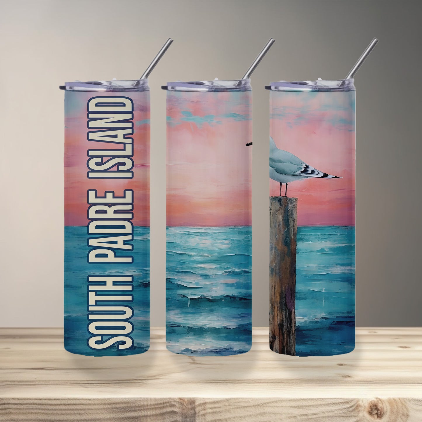South Padre Island Seagull Skinny Tumbler