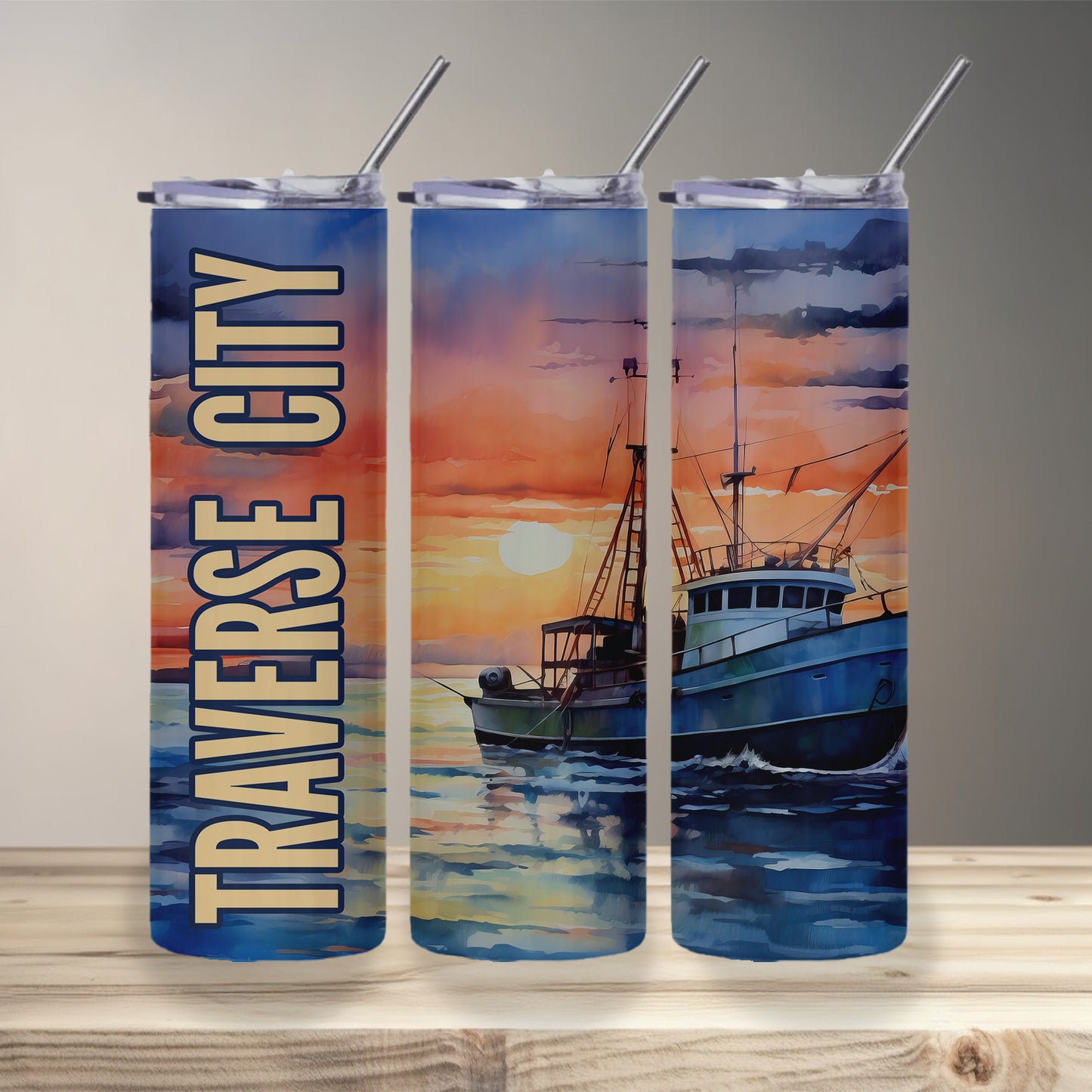 Traverse City Sunset Skinny Tumbler
