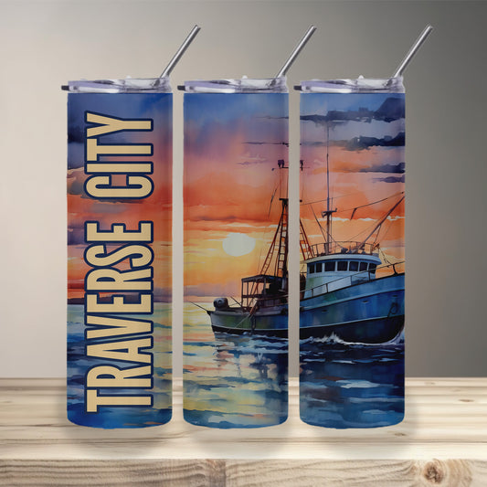 Traverse City Sunset Skinny Tumbler